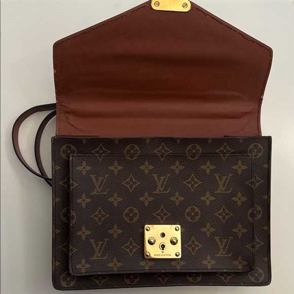 Louis Vuitton Monceau 28 Brown Tan Monogram Crossbody Purse Satchel Gold Accents - Picture 15 of 17